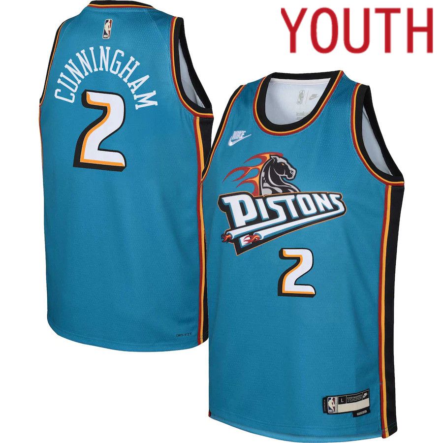Youth Detroit Pistons #2 Cade Cunningham Nike Teal Classic Edition 2022-23 Swingman NBA Jersey